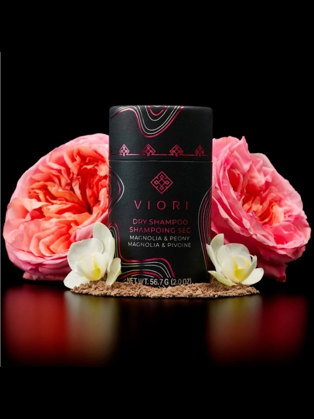 Viori Magnolia & Peony Dry Shampoo — Black with Pink Accents